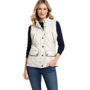 LAUREN RALPH LAUREN Puffer Vest Quilted Barn Equestrian Light Zipper Snap Flap